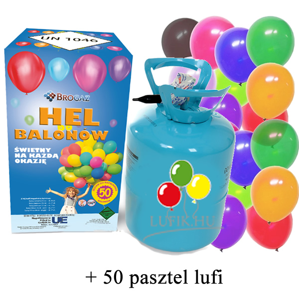 Hélium palack, kék palack, 50 lufihoz, pasztel lufival