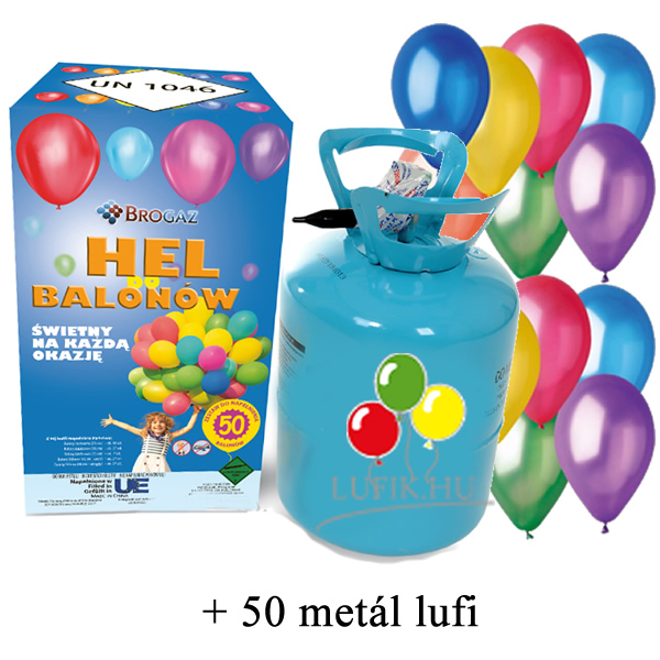 Hélium palack, kék palack, 50 lufihoz, metál lufival