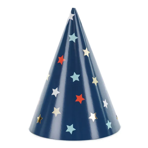 Party kalap, kék, csillagos, 16cm, 6 db/csomag
