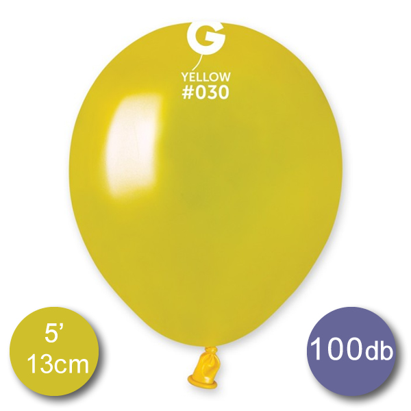 Lufi (metál) sárga, 13cm, gömb, 100 db/cs