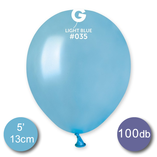 Lufi (metál) világos kék, 13cm, gömb, 100 db/cs (AM50)