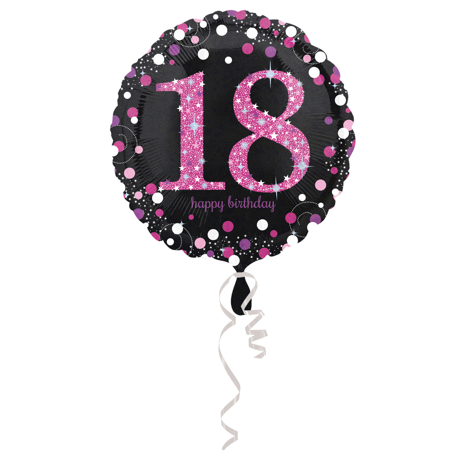 18. évszámos fólia lufi, gömb, HB, fekete-pink