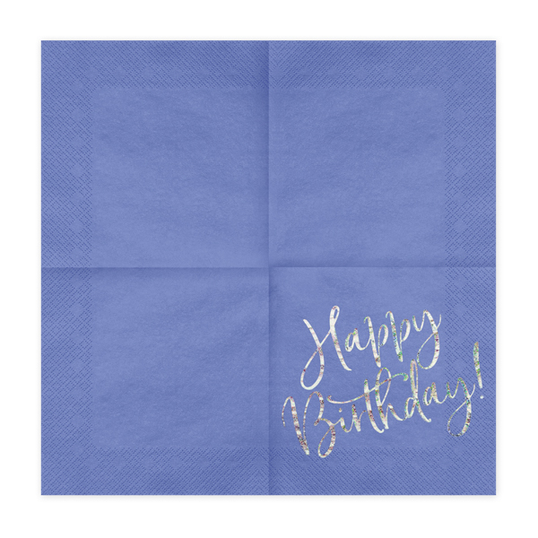 Szalvéta, navy blue, happy birthday, 20 db, 33x33 cm